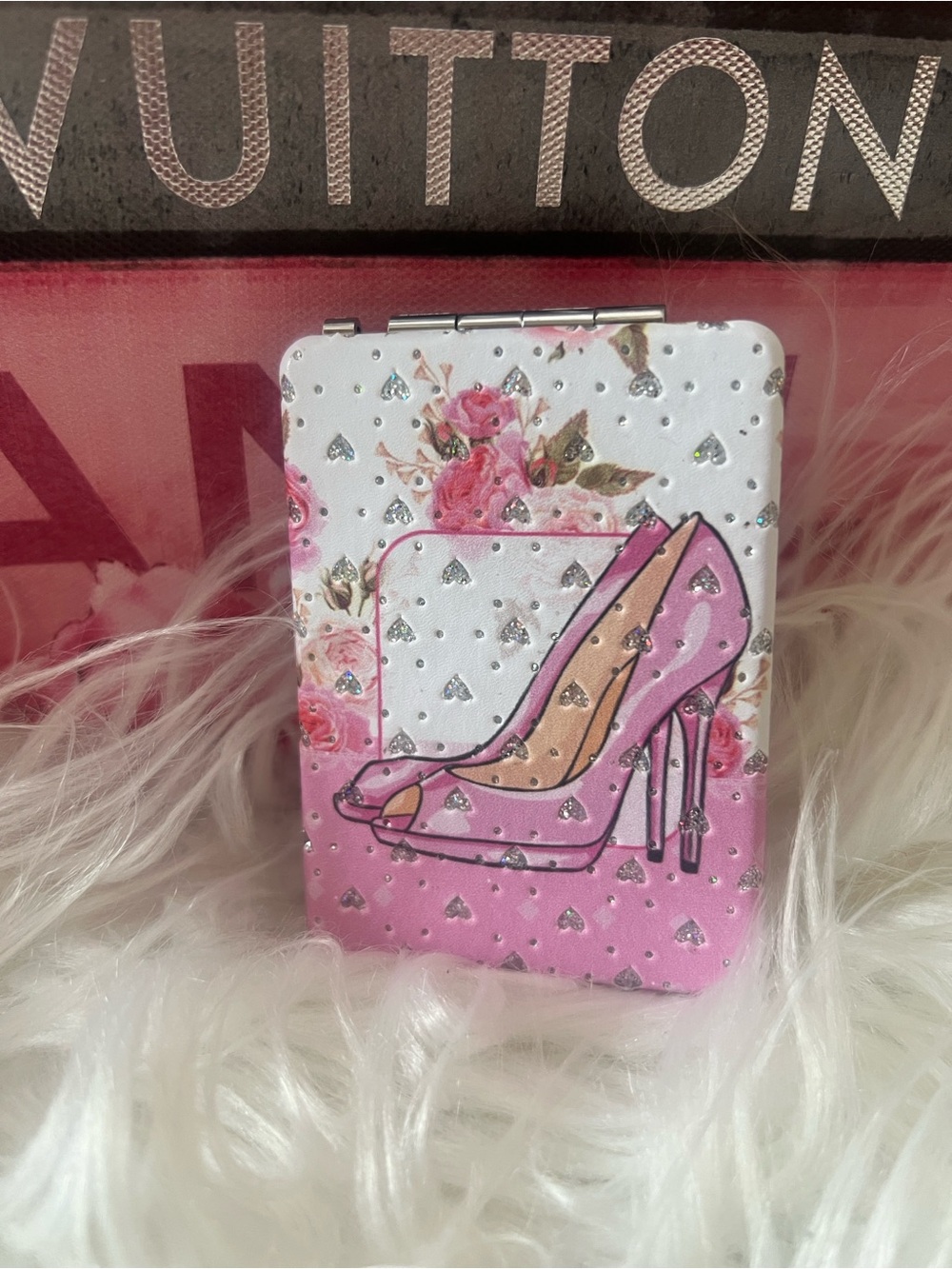 Pink High Heel Print Compact Mirror - Women's Accessory